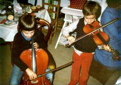 Richard and Robin playing cello and violin Richard and Robin playing cello and violin